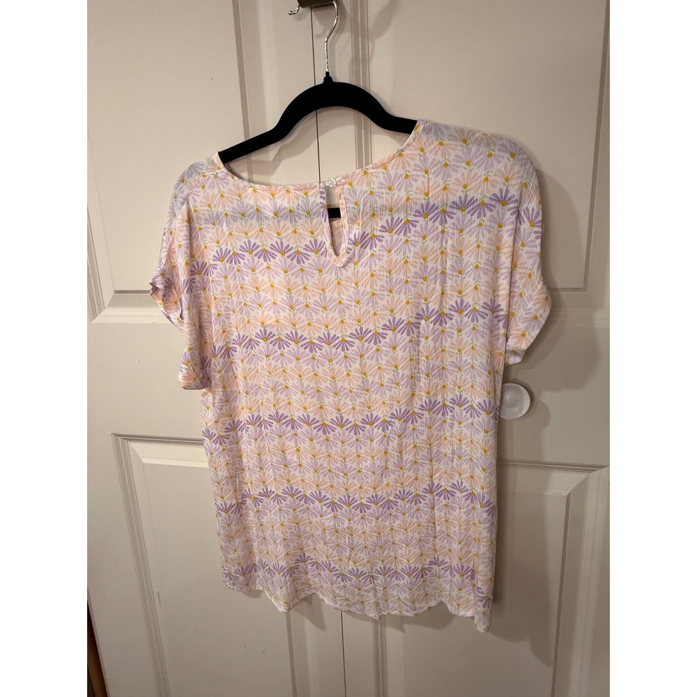 Pink Rose Womens Floral Daisy Twist Front Short Sleeve Blouse Purple Peach Small - Picture 4 of 4